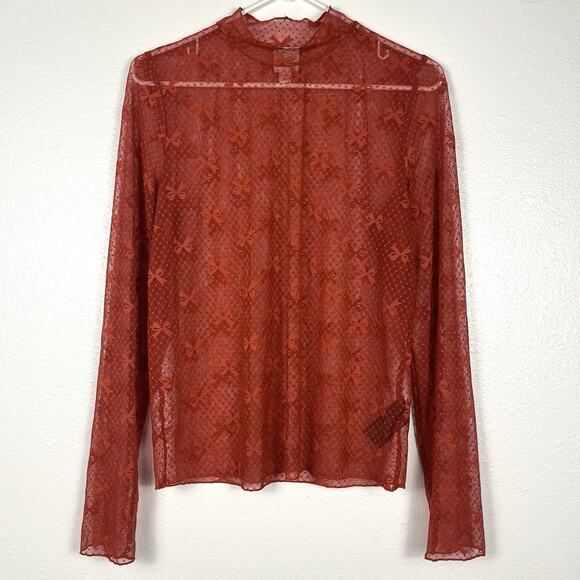 Anthropologie Maeve Large Bow Lace Mesh Long Sleeve Sheer Blouse Top - Picture 3 of 7